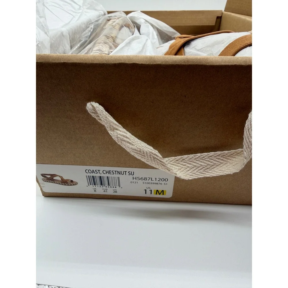 Zodiac Coast Chestnut Suede Espadrille Sandals Strappy Buckle Flat‎ 11M NEW